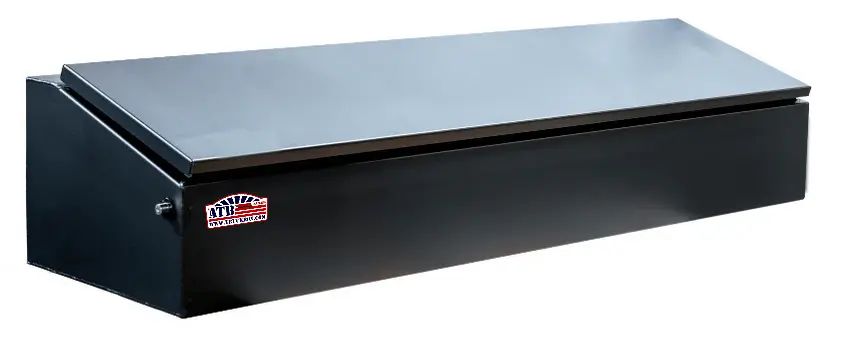 TC-BT - Aluminum or Steel Truck Chest Wedge Flatbed Toolbox, Heavy Duty, Smooth Body with Diamond TP Top Open 6" Tapered Lid with Gas Springs & Both End Lift Handle Locks and/or Powder Coated Finish