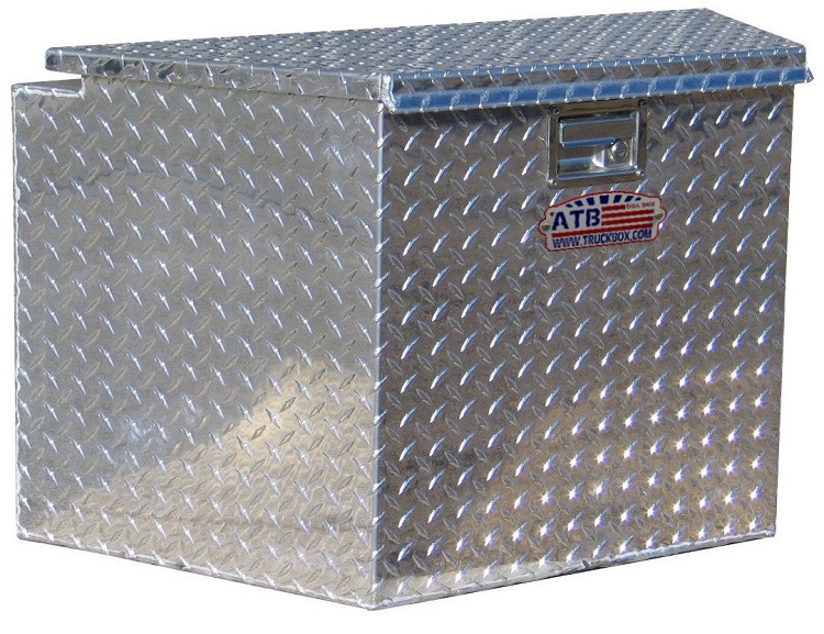 A-AF31 - 14"H x 14"D x 30"W - .063 Aluminum Trailer A-Frame Tongue Box, HD, All Bright Diamond TP Finish, Single Top Open Lid, with Gas Springs and Lift Handle Lock.