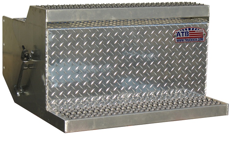 A-BB41S - 15"H x 30"D x 30"W - Aluminum Semi Truck Battery Box with Top and Bottom Strut Steps, SS Internal Battery Mounts, Top Front Open, Rubber Latches, No Mounting Brackets and Smooth Body with Diamond TP Lid Finish.