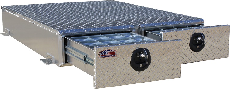A-BP51 - 12"H x 48"D x 48"W - Aluminum, Super HD, Truck Pullout Bed-Pack Toolbox, Smooth Body, Diamond TP Lid & Drawer Front, Double 46" Drawers with Dividers and SS DT-T-Handle Locks.