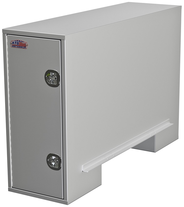 A-CP52 - 55"H x 82"D x 24"W - Aluminum Super HD Truck Cross-Pack Service Box, With DT-Handle Locks, Single Doors Side Open With Gas Springs, Two Shelves, Straight Bottom & Mounts, Four Hooks and All Aluminum Smooth Finish.