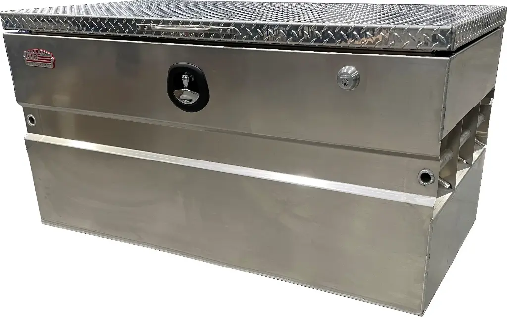 A-CS54 - 24"H x 30"D x 48"W - Aluminum Chest Safe (Contractor Jobsite Box) Toolbox, Super HD, Smooth Aluminum Body, Top Open Single TP Lid with Gas Springs and Pad-Lock Secure Lock.
