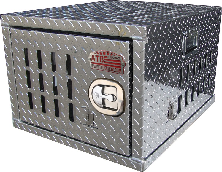 A-DK31 - 24"H x 32"D x 24"W - Aluminum Dog Box, Side Opening Single Door, Adjustable Air Vents, Rubber Floor Matting, All Diamond TP Finish.