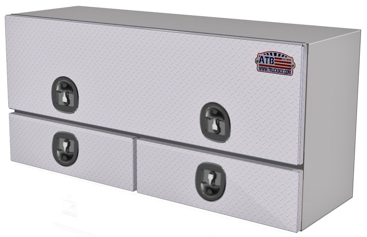A-DU42 28"H x 20"D x 48"W - Aluminum Top Mount Drawer Utility HD Toolbox, Single Top Hinged Door and Double Drawers, T-Handle Locks, Smooth Main Body and Diamond TP Bright Finish.
