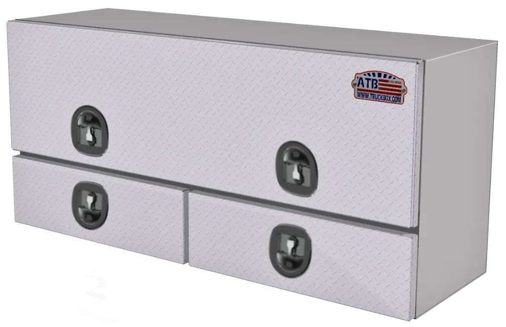 [A-DU42-282060SD-T] A-DU42 28"H x 20"D x 60"W - Aluminum Top Mount Drawer Utility HD Toolbox, Smooth Body, Diamond TP Single Top Hinged Door with Double Drawers & DT-Handle Locks