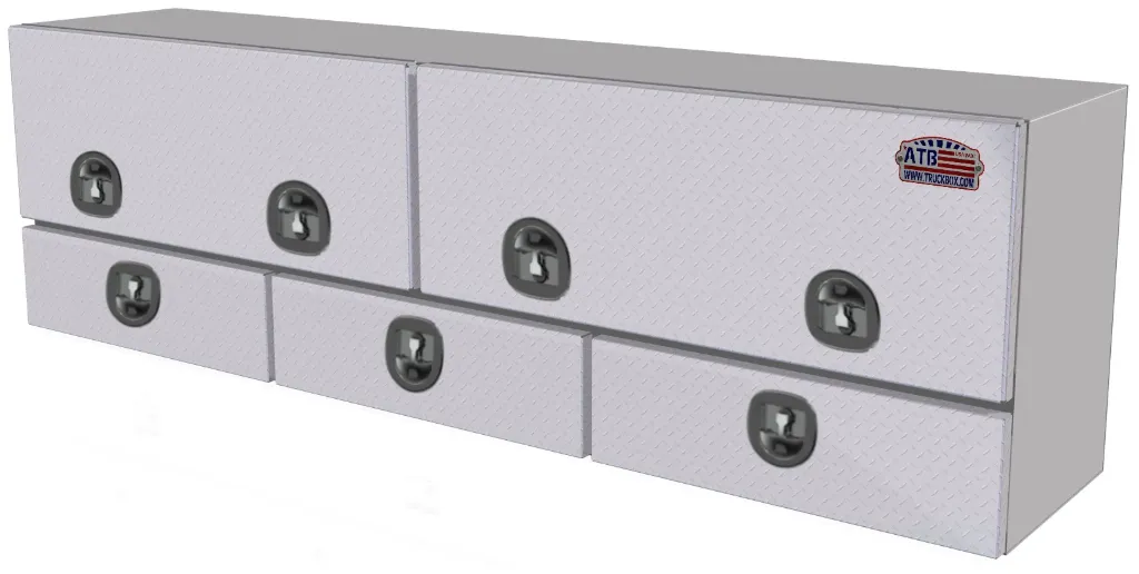 [A-DU42-282072DT-T] A-DU42- 28"H x 20"D x 72"W - Aluminum Top Mount Drawer Utility HD Toolbox, Smooth Body, Diamond TP Double Top Hinged Doors with Triple Drawers & DT-Handle Locks