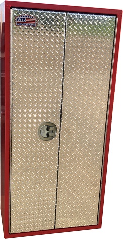 GC41 - 65" H x 18" D x 30" W - Aluminum Truck Trailer Utility Toolbox, HD, With Fixed Shelves, All Smooth Body and Bright Diamond TP Finish Left Side Open Double Doors with SS 3-Point T-Handle Lock, Powder Coated Viper Red Body Only