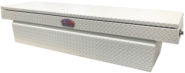 A-HC3 - 14"H x 20"D x 72"W - Aluminum Pickup HD Cross Saddle Toolbox, All Diamond TP Finish, with Pro-Sliding Tray & Mounting Hardware, Single Top Open Lid with Advanced Push Button Lock, Powder Coated WX-White