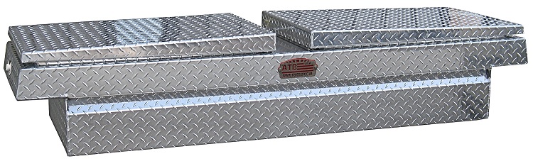 A-HG4 - 16"H x 28"D x 72"W - Aluminum Pickup Cross Toolbox, HD, with Pro-Sliding Tray, Mounting Hardware, All Diamond TP Bright Finish. Double Top Open Lids and Push Button Lock.