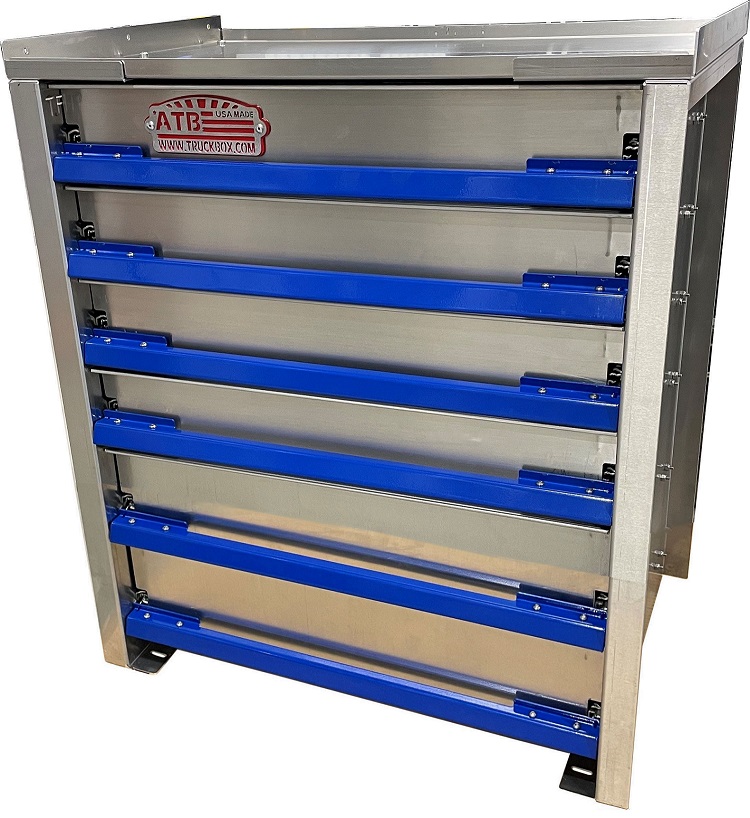 [A-IK41-341828-S6] A-IK41 - 34"H x 18"D x 28"W - .090 Aluminum Drawer Insert Kit with Removable Dividers, HD, 6 Drawers (top: D1-4=4"/ D5=5" / D6=6") with Rubber Inside Mats & 250lb Lock-In/Out Slides.