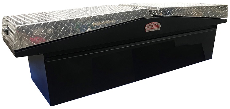 A-LG4 - 16"H x 20"D x 72"W - Aluminum HD Pickup Truck Low Profile Gullwing (EZ Grab) Cross Toolbox, Pro-Tray & M-Hardware, Powder Coated MX-Black Smooth Body, Mirror Double TP Lids and Push-in Locks.