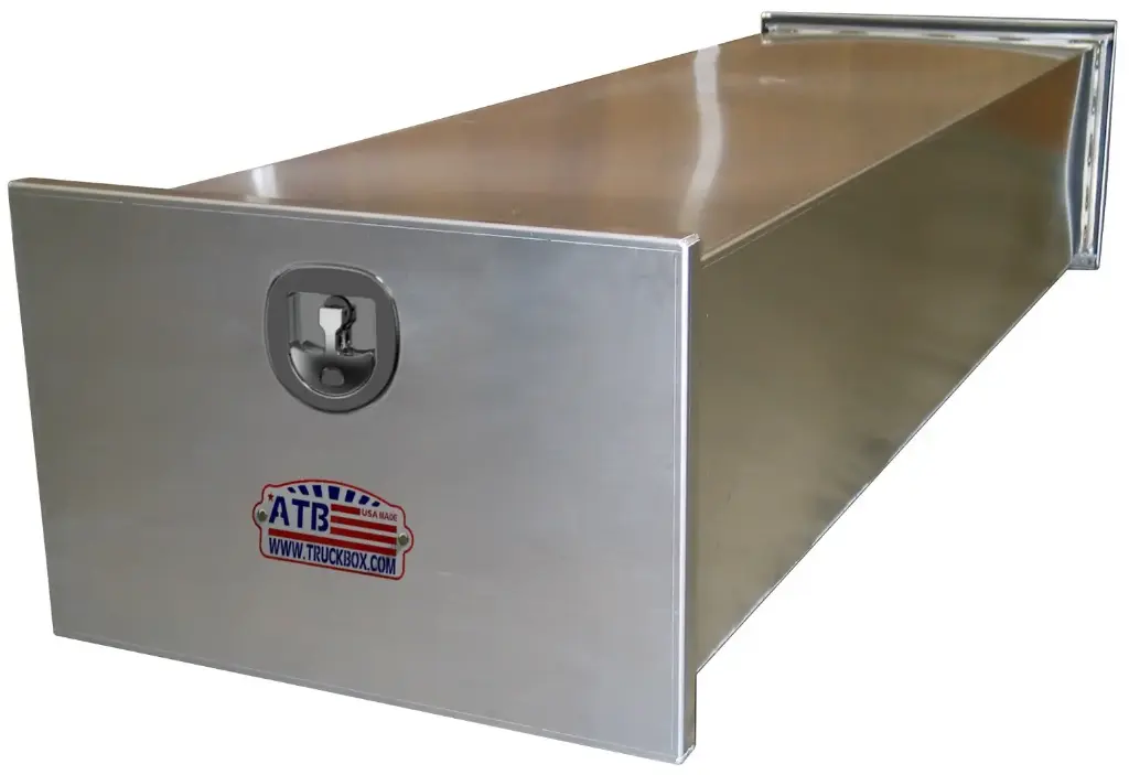 A-PE51 - 12"H x 101"D x 20"W - Aluminum Semi Trailer Panel Box, Super HD, Bright Smooth Finish, Drop Open Single Smooth Doors without Cable Supports and One DT-T-Handle Locks Centered.