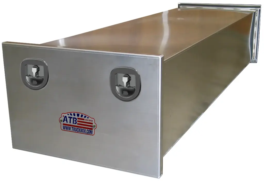 A-PE51 - 18"H x 102"D x 48"W - Aluminum Semi Trailer Super HD Panel Box, All Smooth Finish, Drop Open Single Doors (No Cable Supports) and Double DT-T-Handle Locks.