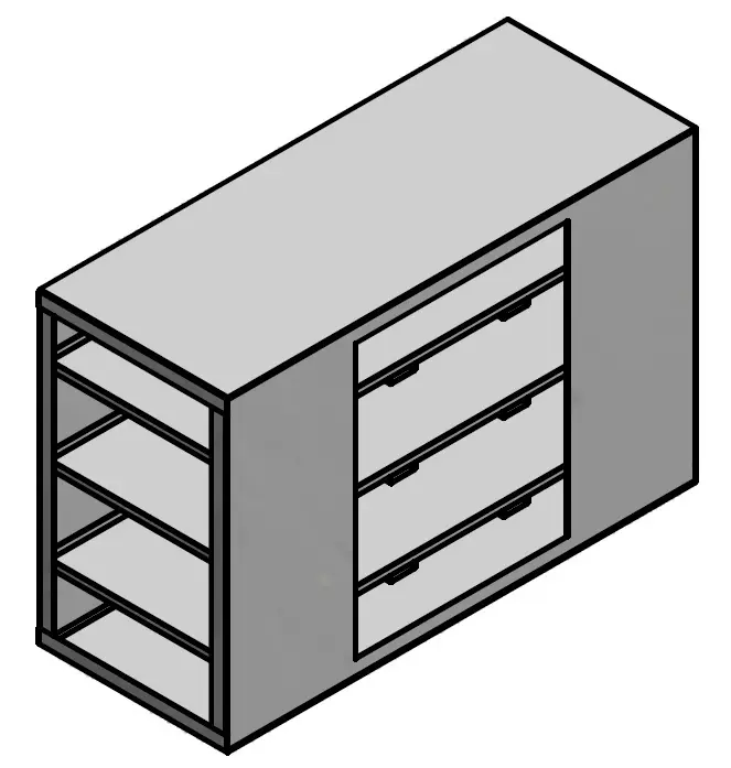 A-PT41 - 36"H x 55"D x 22"W - .090 Aluminum HD Pickup Cab Back Seat Shelf, All Smooth Finish, with Middel Cutout 55" & 3 Fixed Welded Shelves.