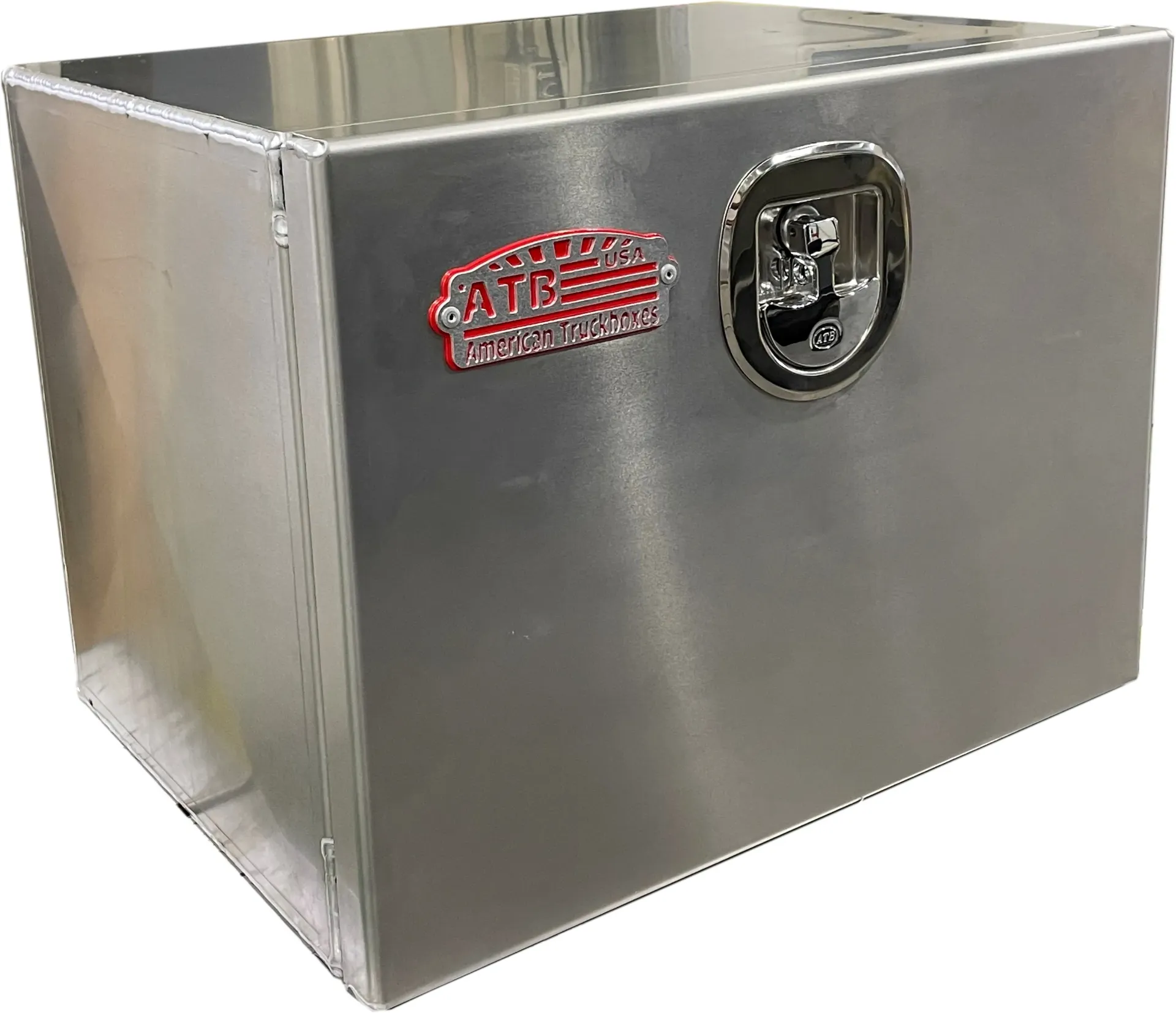 A-SG52 - 18"H x 18"D x 24"W - Aluminum Semi Truck Trailer Box Toolbox, Super HD, All Smooth Finish, Single Drop Open Door with Chains and SS DT-Handle Lock.