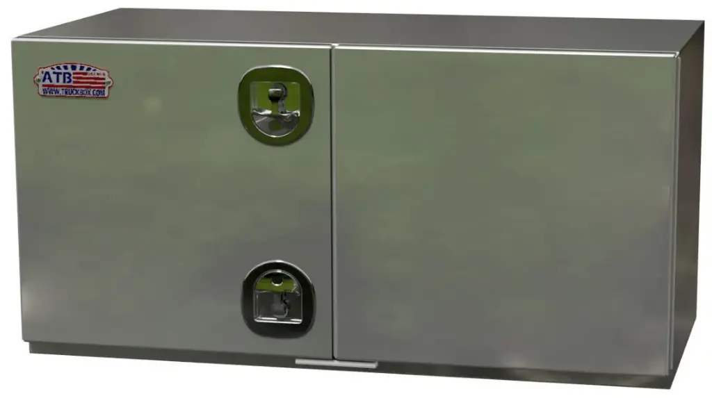 A-SG52 - 18"H x 24"D x 60"W - .125 Aluminum Underbody Semi Truck Trailer Toolbox, Super HD, All Smooth Finish, Left Side Open Double Doors with Double DT-T-Handle Lock