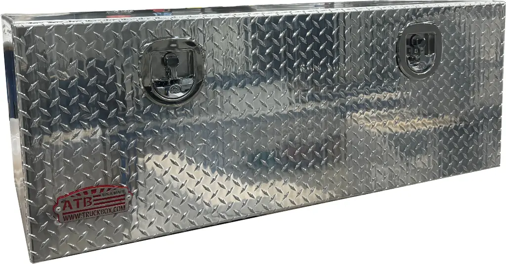A-SG52 - 24"H x 24"D x 48"W - Aluminum Semi Truck Trailer Underbody Toolbox, Super HD, All Smooth Body, Diamond TP Single Drop Open Door with Chains and SS DT-Handle Locks