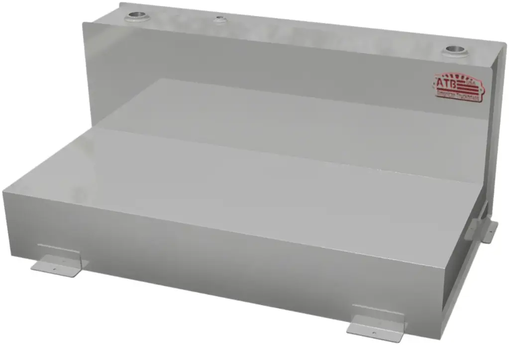 A-TL51 - 24"H x 31"D x 54"W - 10g Aluminum L-Shape Fuel Tank, 98 Gal, Mounting L-Brackets, Double Baffled, Two 2" & One 1-1/2" Top Fittings & 3/8" Bottom Side Drain.