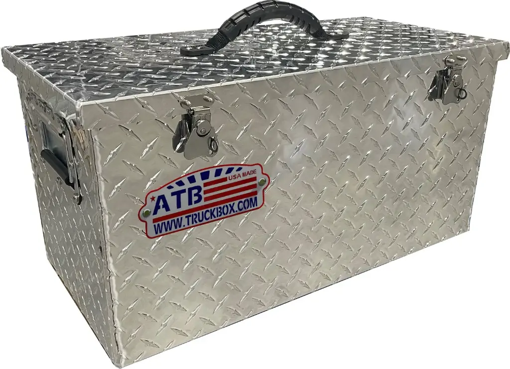 A-TO31B - 12"H x 12"D x 24"W - Aluminum Handyman Tote Toolbox, Tray, Top Carry Handle, Recessed Carrying Handles & Double Pull Latches, All Diamond TP Bright Finish.