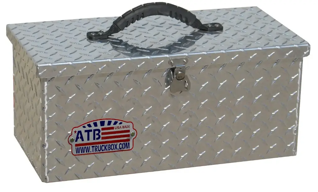 A-TO31C - 8"H x10" D x 20"W - Aluminum Handyman Tote Toolbox with Tray, Top Carry Handle & Single Pull Latch, All Diamond TP Bright Finish