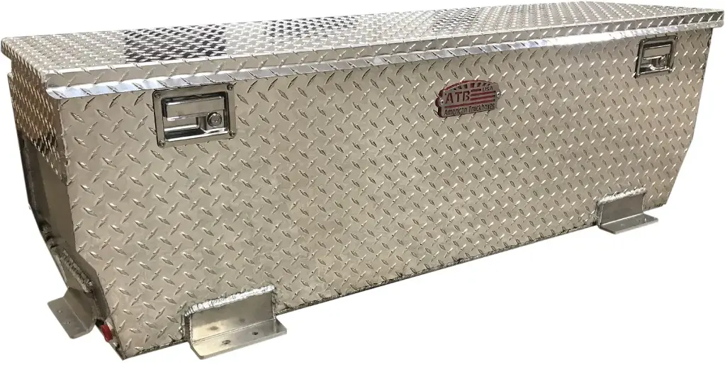 A-TT51 - 20"H x 20"D x 58"W - Aluminum Pickup Truck, HD Chest Fuel Tank Toolbox, 58 Gal, All Diamond TP Finish, Top Open Single Lid with Gas Springs and Lift Handle Locks