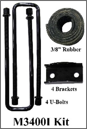 M3400I-62 - 5/8" U-Bolt Mount Kit, 4-5/8"CC x 20"ID - Four U-Bolts, Washer, Nuts, Cross & Rubber, for Rack Box C-Frame Installation Mount Application.