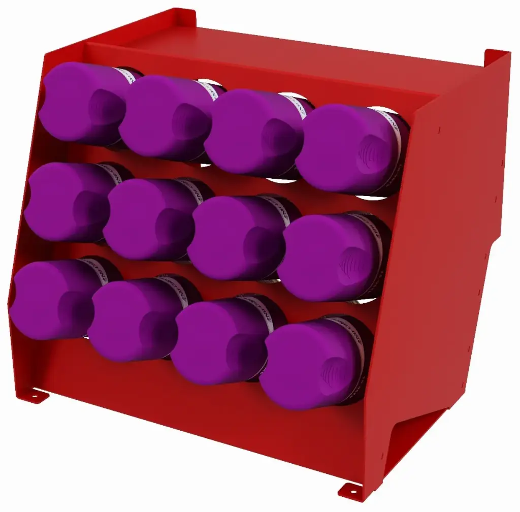 S-CO31 - 13"H x 13"D x 14"W - Steel Pro-HD Can Organizer, 3 Levels -12 Cans, with Side Handles, Powder Coated Red Finish.