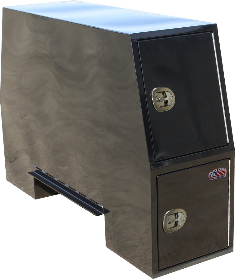 S-CP41 - 55"H x 82"D x 24"W - 14g Steel HD Truck Cross-Pack Box, Two Shelves, Four Hooks & Mounting Rails, Side Open Doors with Gas Springs & SS DT-Handle Locks, Powder Coated MX-Black