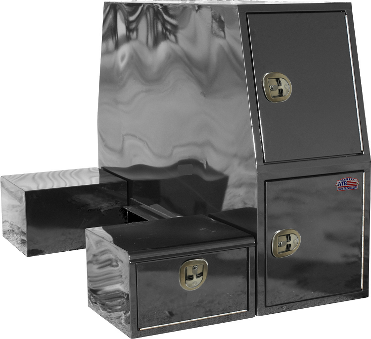 S-CP41 - 55"H x 82"D x 24"W - 14g Steel HD Truck Cross-Pack Box, Two Shelves, Four Hooks & Mounting Rails, Side Boxes 15"H x 21"D x 24"W, Side Open Doors with Gas Springs & DT-T-Handle Locks, Powder Coated MX-Black  