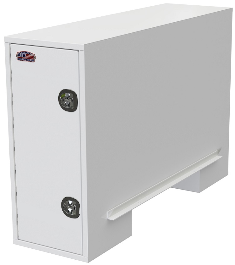 S-CP42 - 62"H x 95"D x 24"W - 14-12g Steel Super HD Truck Cross-Pack Box, T-Handle Locks, Single Side Open Doors with Gas Springs, Two Shelves, Four Hooks, Built in Frame Mounting Rails and with Powder Coated MX-White