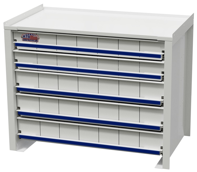 S-IK41 - 22"H x 21"D x 36"W - 14g Steel Drawer Insert Kit with Removable Dividers, HD, 5 Drawers (Top D1-3=3” & D4-5=4” Drawer H), with Rubber Floor Mats, Drawer Locks and Powder Coated WX White Finish.