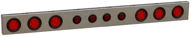 SS-LB4L - 7.5"H x 2"D x 78"W -Stainless Steel Mirror Finish Light Bar Rack - 6 = 4 Red LEDs and 4 = 2.5 Red LEDs