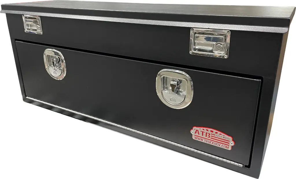 S-TB44 - 20"H x 16"D x 60"W - Steel Top Bottom Utility Truck Toolbox, HD, Single Top Open Lid with Gas Springs, Single Drop Open Door With DT-T-Handle Locks, 4 Drawers (2 Per Side) and Powder Coated MX-Black