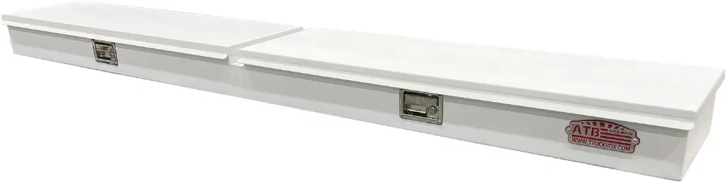 S-TM41 - 6"H x 14"D x 82"W - Steel Top Mount Compartment Toolbox, HD, Top Open Double Lid With Gas Springs, Double Lift Handle Locks, Partitioned Dividers, Powder Coated WX-White 