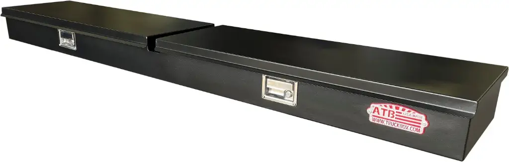 S-TM41 - 6"H x 14"D x 90"W - Steel Top Mount Compartment Toolbox, HD, Top Open Double Lids With Gas Springs, Double Lift Handle Locks, Partitioned Dividers, Powder Coated MX-Black 