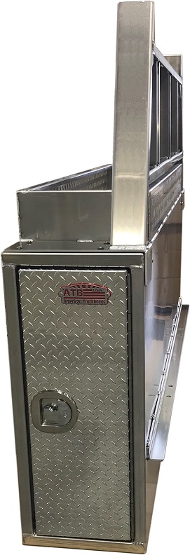 A-EP52 - 26"H x 80"D x 24"W - Aluminum HD Electric Contractor Box, All Smooth Body, with Frame Mounts, DT-T-Handle Locks, a Straight Bottom, Two Side Open Doors, One Drawer on Each Side with Dividers, one 48" Shelf, Four Hooks, Tray at 24" Depth, Expanded Rack with Diamond TP Doors, Powder Coated MX-Black