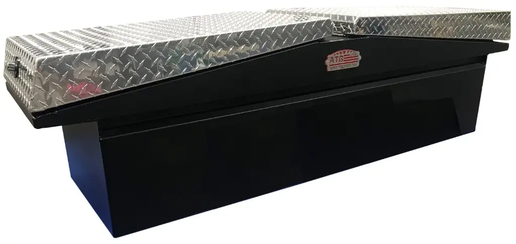 A-LG4 - 16"H x 20"D x 62"W - Aluminum HD Pickup Truck Low Profile Gullwing (EZ Grab) Cross Toolbox, Smooth Body, Diamond TP Double Top Open Lids with Push-in Locks, with Pro-Tray & M-Hardware, Powder Coated MX-Black BODY ONLY