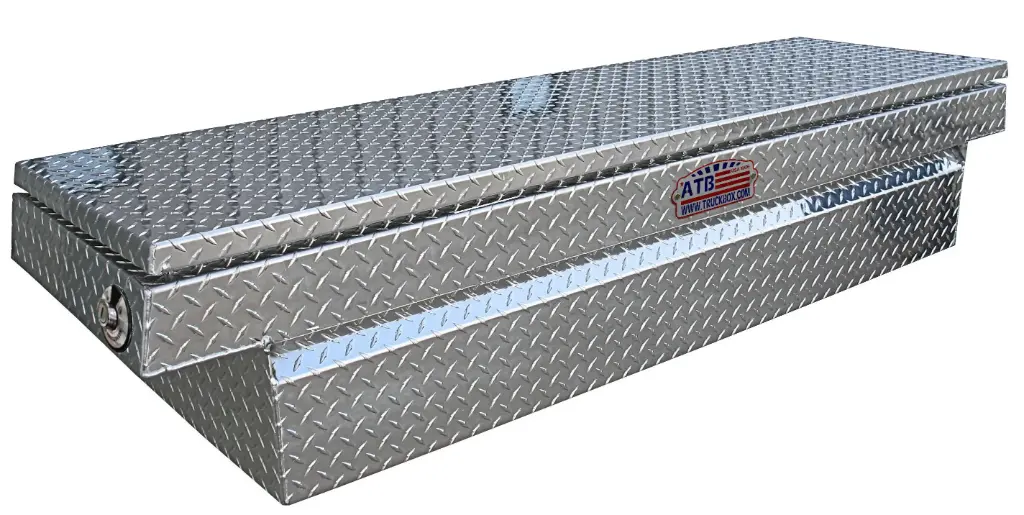 A-HC3 16"H x 72"W Aluminum Heavy Duty Pickup Truck Crossover Saddle Toolboxes, Top Open Lid with Advanced Push Button Lock & Pro-Sliding Tray, Diamond TP/Powder Coat Finish