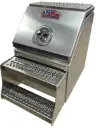 A-SB51SG- 25"H x 28"D- Aluminum Semi Truck Saddle Step Boxes, Smooth Bright Finish, Single Top Hinged Lid with Gas Springs, Pro-Grip Strut Steps & SS-DT-Handle Lock. 