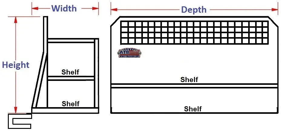 A-PC61 - 45"H x 57"W - Aluminum Pickup Back Seat Cargo Storage Cab Dividers Shelf System Super Heavy Duty for Ford with Fire Extinguisher Space - Short Shelf and Powder Coated MX-Black Body Only.