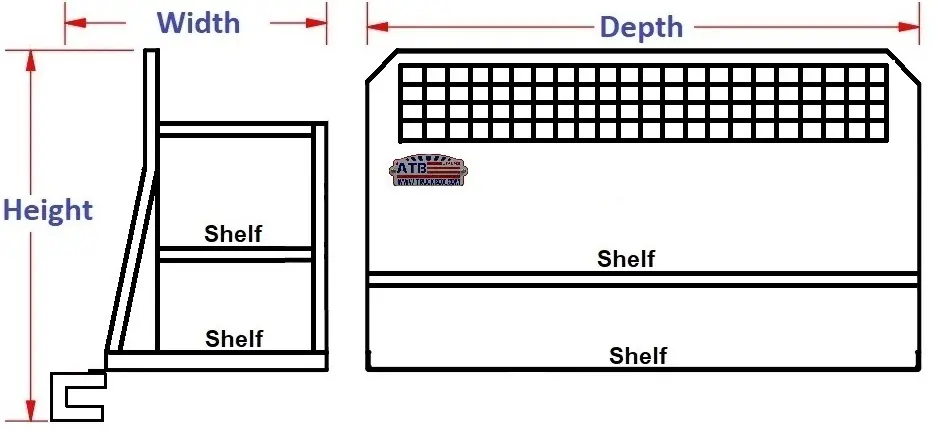 A-PC51- Chevy - 45"H x 57"W - Aluminum Pickup Back Seat Cargo Storage Cab Divider Shelf System, Super Heavy Duty with Fire Extinguisher Space - Short Shelf, Powder Coated MX-Black BODY ONLY.
