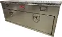 A-TB41 - 20"H x Aluminum Top Bottom Utility Truck Toolbox Heavy Duty Smooth Body Diamond Tread Plate Finish Single Top Open Lid with Gas Springs, Rubber Matting and Dividers Smooth Single Drop Open Door with Cables and DT-Locks