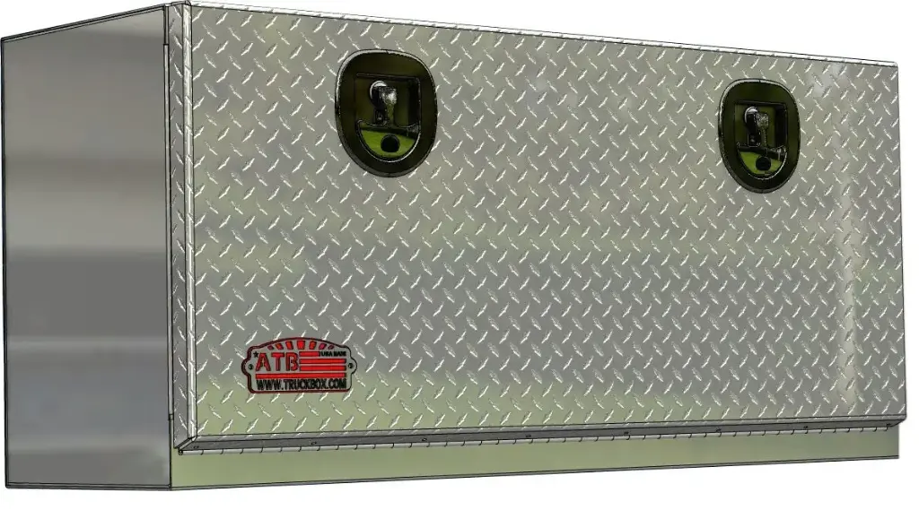 A-SG42 - .100 Aluminum Topside Truck Rail Utility Toolbox, Heavy Duty, All Diamond Tread Plate Finish, Single/Double Drop Open (Raised) Door(s) with Cable Support & SS DT-T Handle Locks.