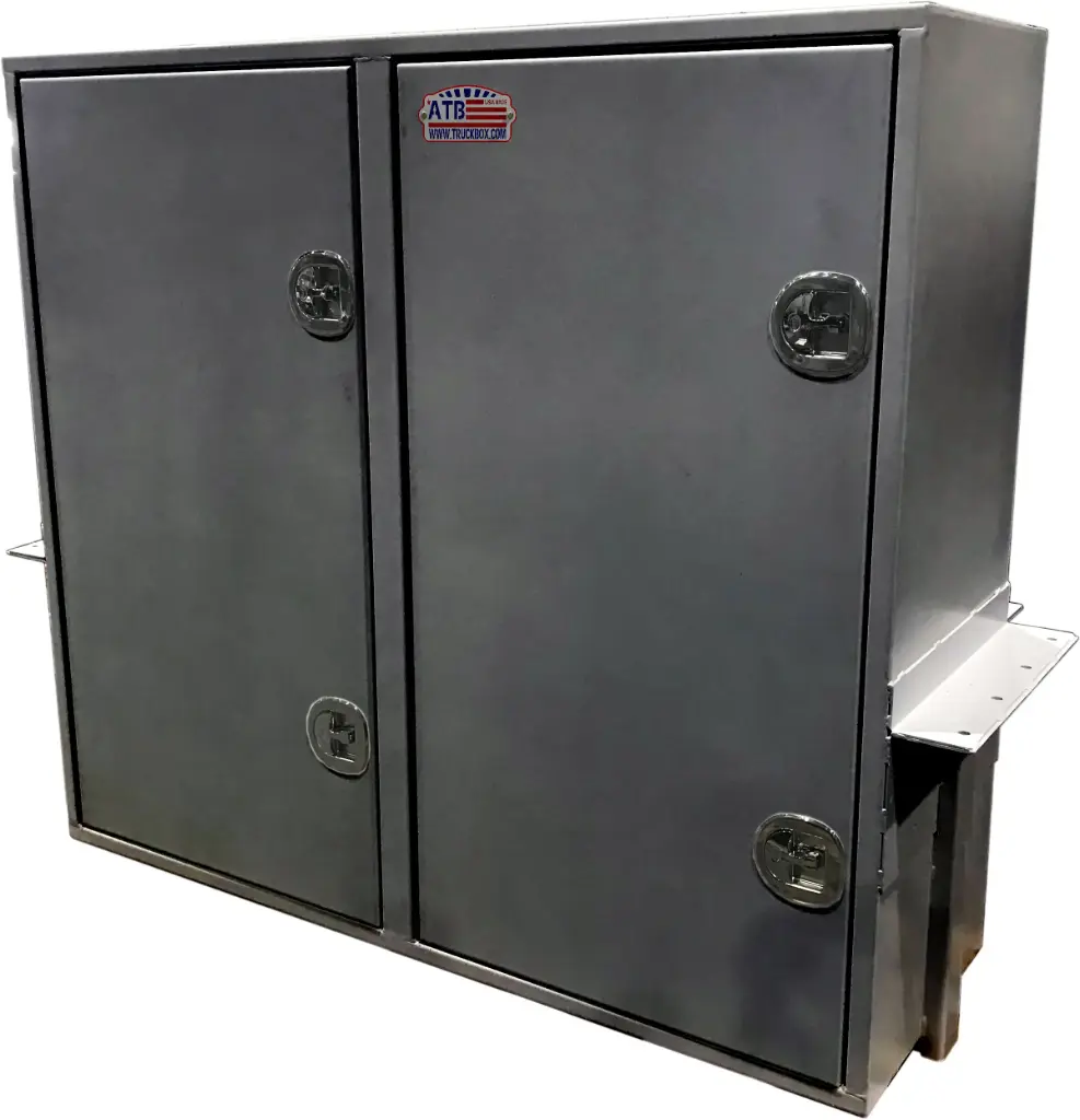 [S-SRD53M-652048DL-BX39] S-SRD53M- 65"H Steel Shelves & Drawers Toolbox, DOUBLE Side Open Doors with SS DT-T Handle Locks, 3 Shelves, 9 Drawers & Deck Mounting Bracket, All Powder Coat Finish. (65H-20D-48W, Texture BX-Black, Left-Driver)