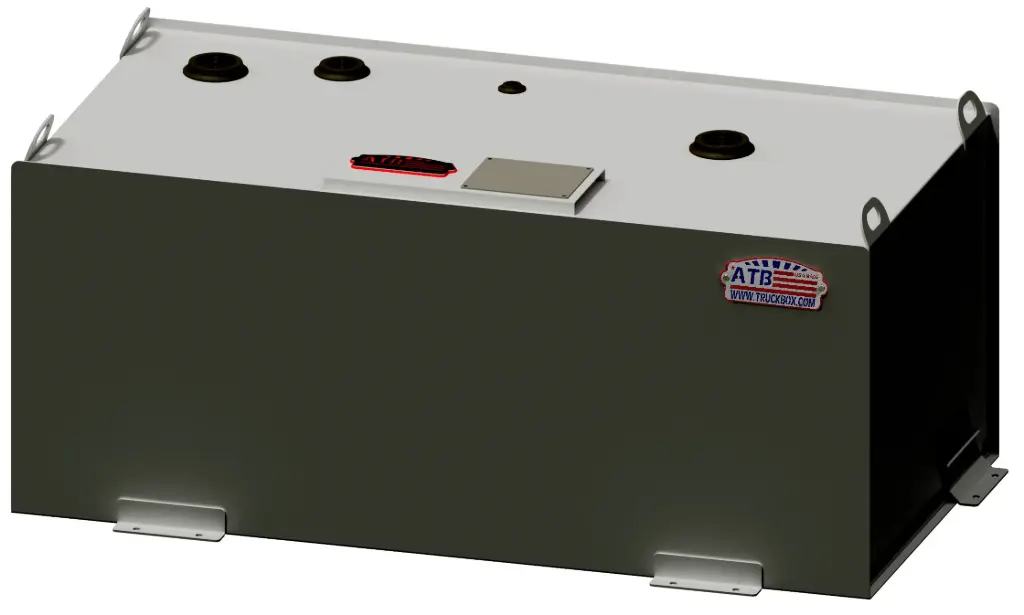 S-TS5 - 12g Steel Fuel Tank, Heavy Duty, with Mounting L-Brackets Baffled Larger Tanks - 2", 1-1/2" & 3/8" Female Fitting, Top and Bottom 3/8" Side Drain, Powder Coated Finish
