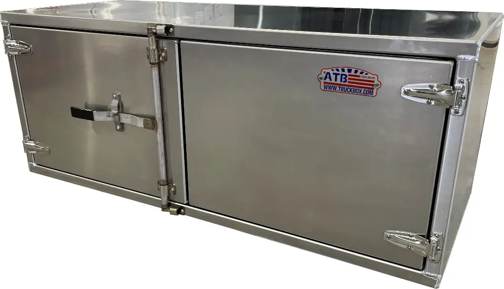 A-SR55- .125 Aluminum Underbody Semi Truck Trailer Toolbox, Super Heavy Duty, All Smooth Finish, Double Side Open Doors with Stainless Steel Bar Latch Lock.