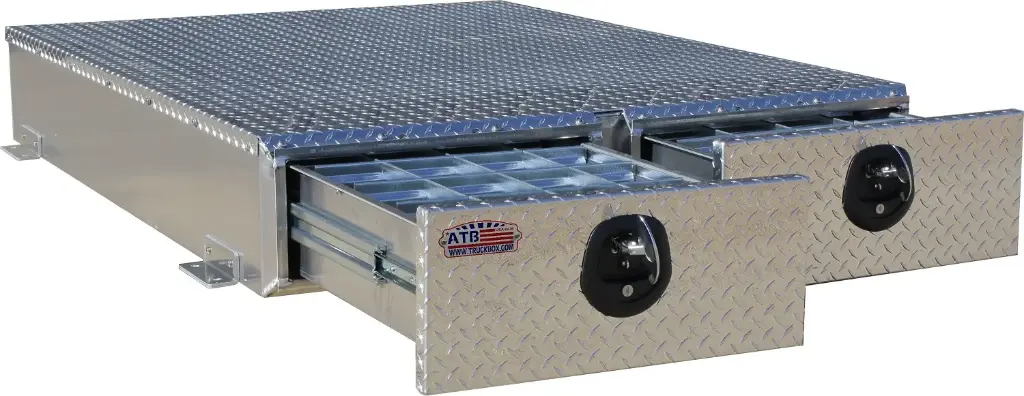 [A-BP51-82848-T2] A-BP Double/Stacked Drawers - Aluminum Truck Pullout Bed-Pack Toolbox Drawer System, Super Heavy Duty, Smooth Body, Diamond TP Double Drawer with 500Lb Slides, Dividers and SS-DT-T Handle Locks. (8H-28D-48W)