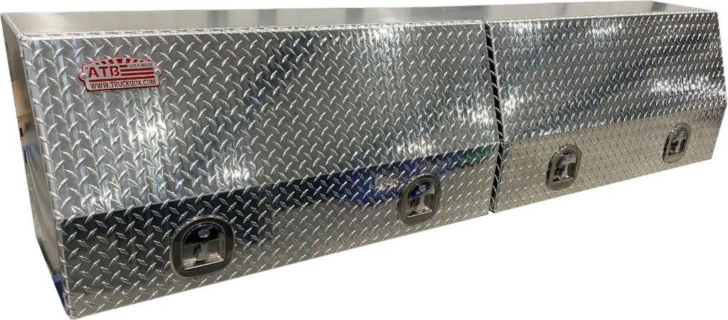 A-SU41 - Aluminum Top Side Mount Compartment Utility Toolbox, Heavy Duty, All Smooth Body, Diamond TP Double Top Hinged Doors with Heavy Duty Shelf & SS DT-T Handle Locks - Plain/Powder Coat Finish.