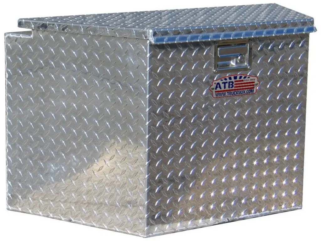[A-AF31-81635-TT] A-AF31 - .090g/.100g Aluminum Trailer A-Frame Tongue Boxes, Heavy Duty, All Bright Diamond TP Finish, Single Top Open Lid with Gas Springs and Lift Handle Lock. (8H-16D-35W)