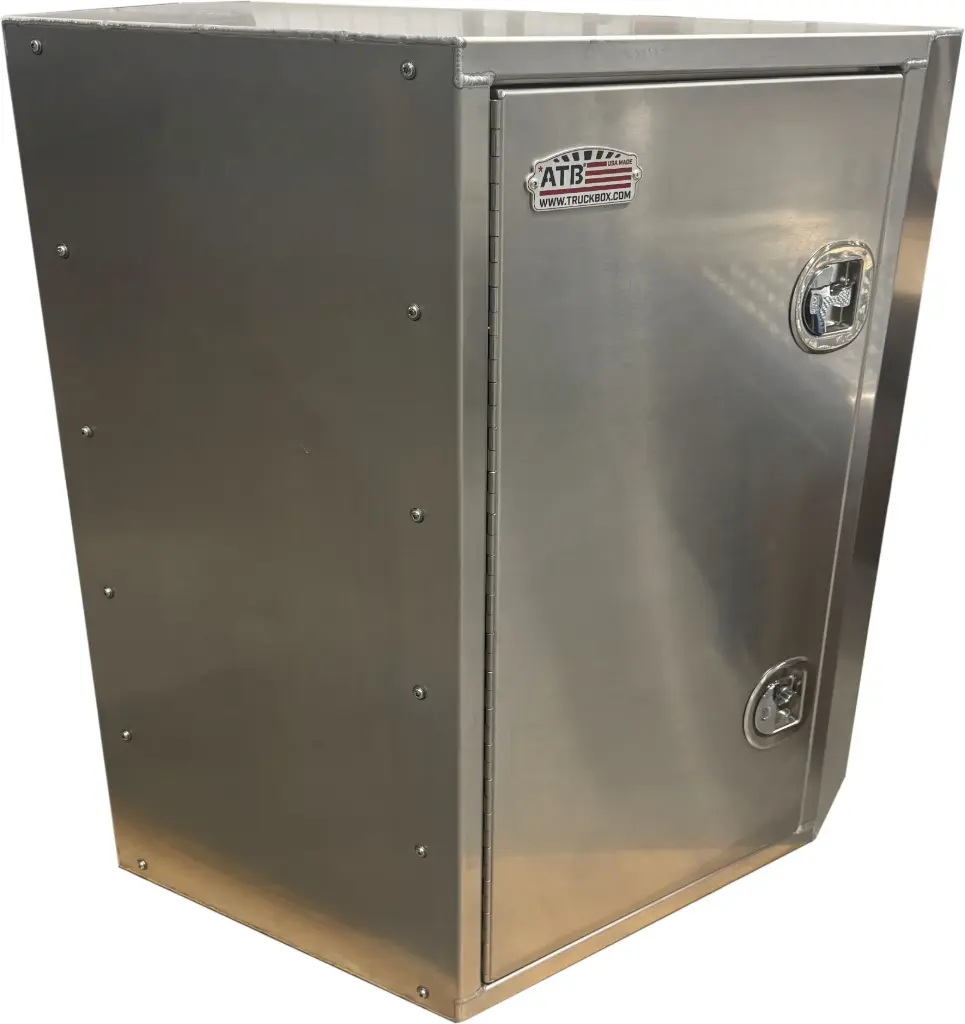 A-FS51 - .125 Aluminum Trailer A-Frame Cargo Toolbox Heavy Duty Smooth Finish, Both End Single Side Open Doors with SS DT-Handle Locks and Adjustable Shelf.